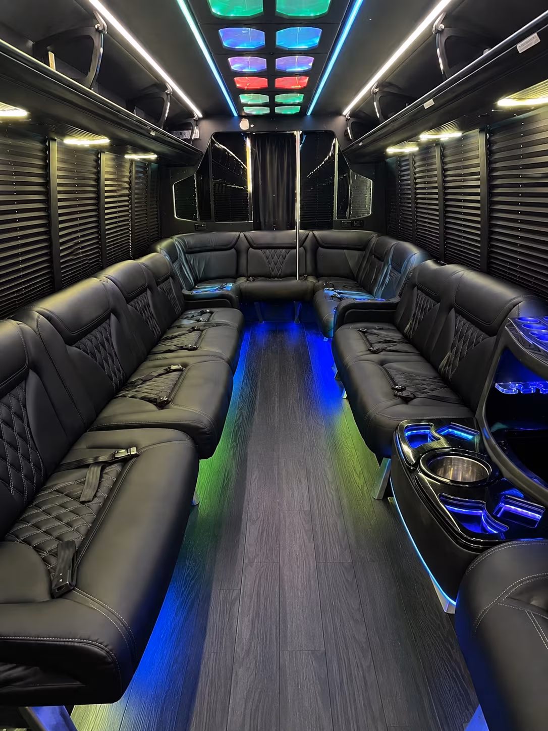 tustin 20 passenger party bus interior